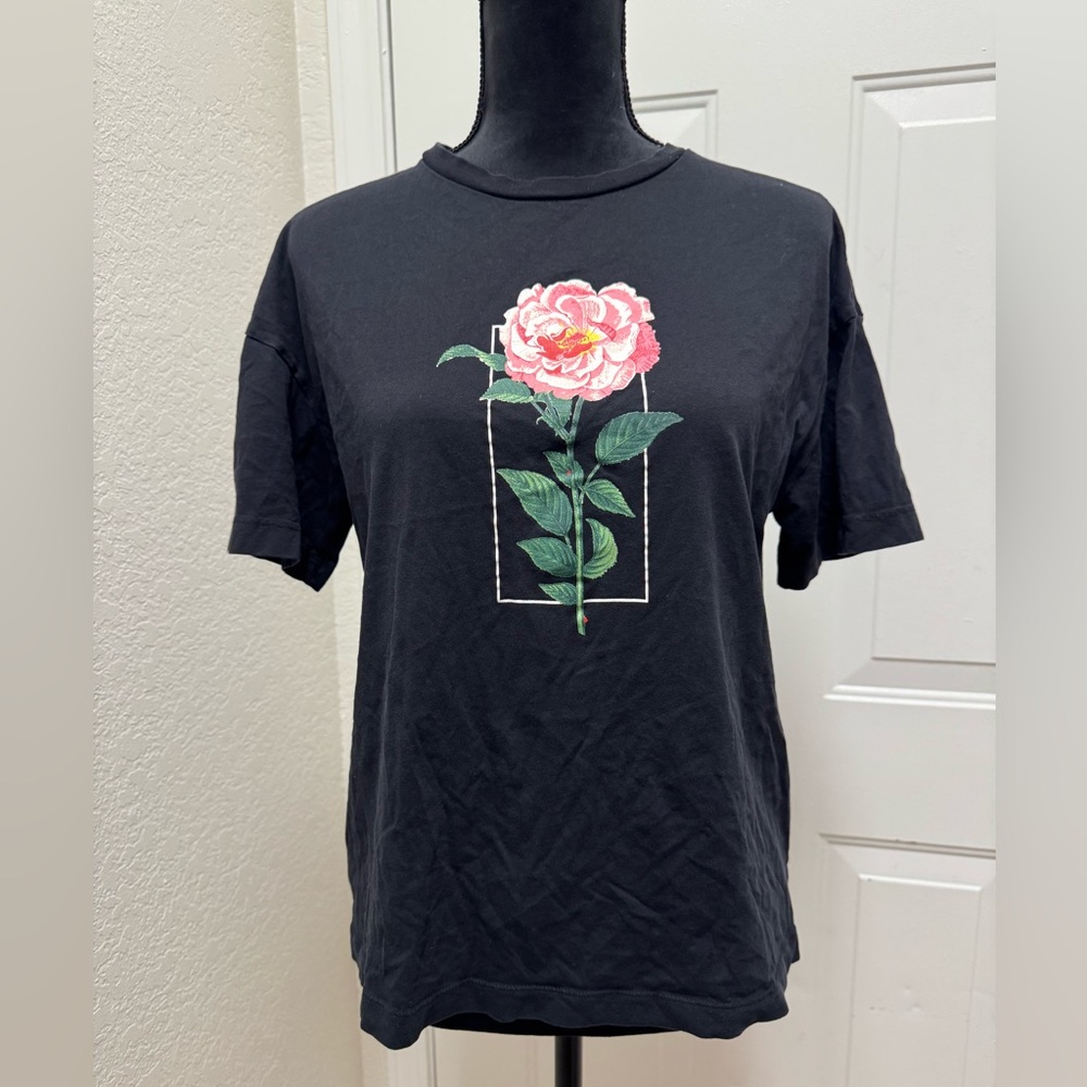 Shawn Mendes Black Floral Graphic Tee with Pink Rose 0063
